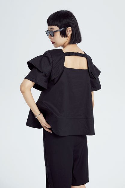 TINY IN double-sleeved vest two-piece women's two wear black Top-LIGHT