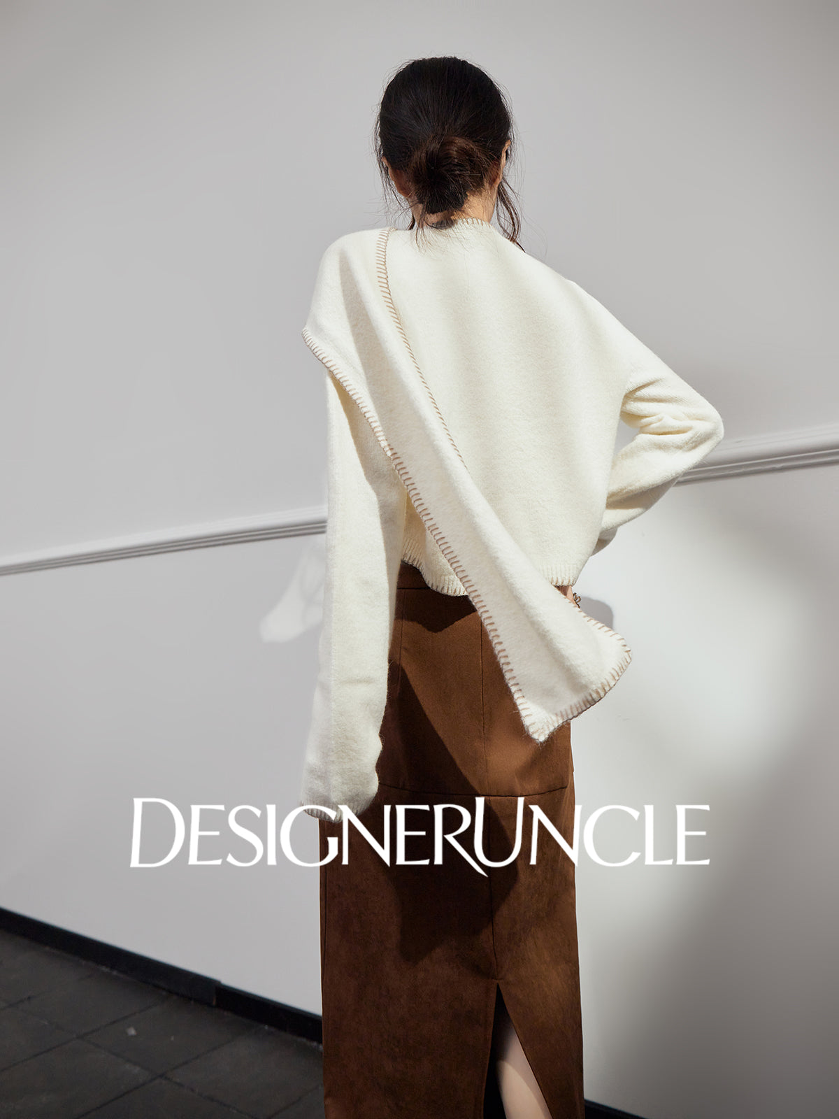 DGU "Suyu" white sweater lazy style loose and versatile slimming solid color jacket - Roberta.