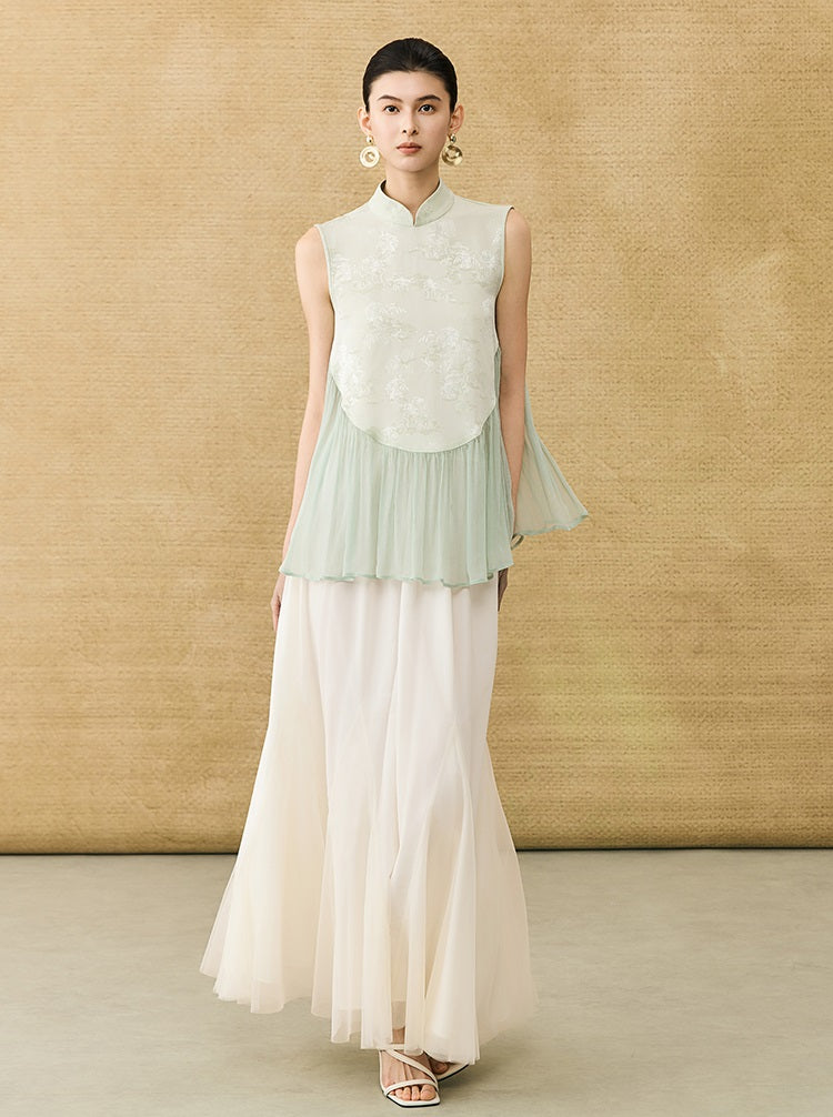 HECO New Chinese Acetate Jacquard Mesh Stitching T-Shirt - ANGEL.