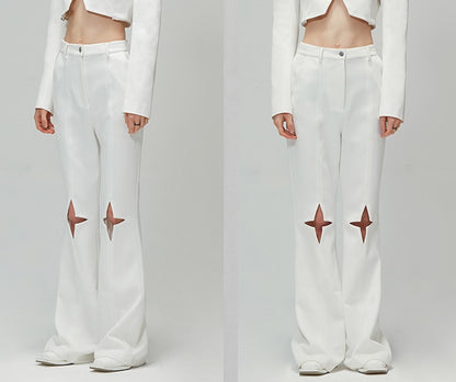 ANNAKIKI  star-shaped cut-out high-waisted bootcut pants-ANINI.