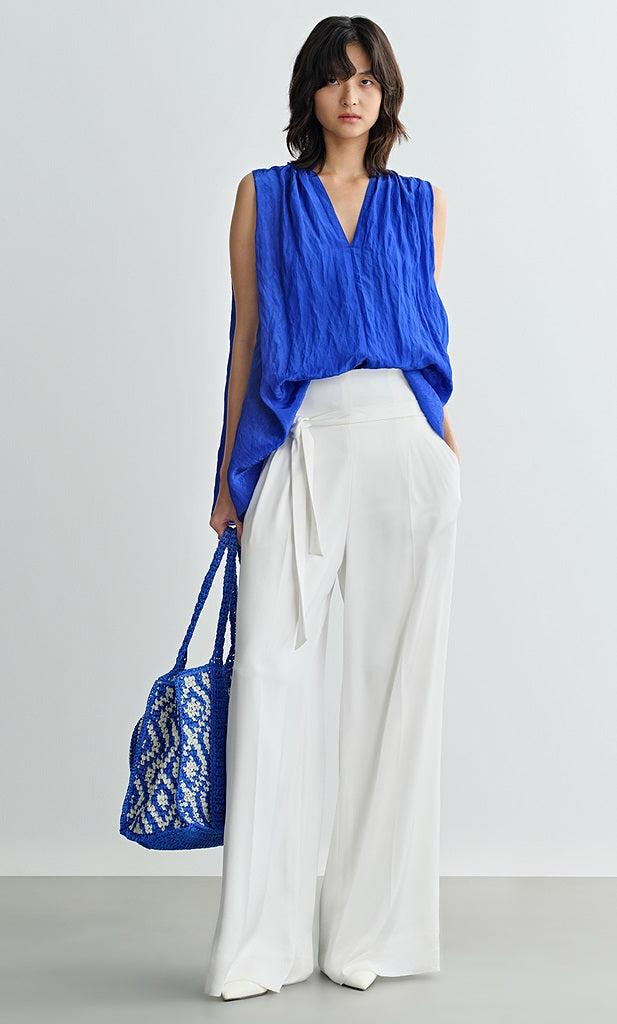 COMME MOI Women's Sleeveless V-Neck Draped Shirt blue Top - SAMUEL.