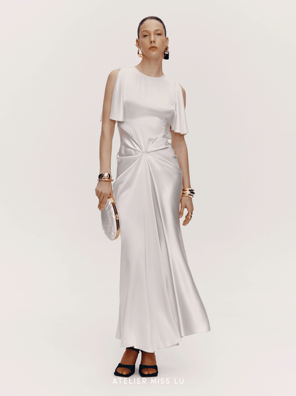 ATELIER MISS LU Draped Acetate Blend Flowing Sleeve Dress - ICING