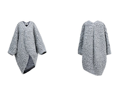 ZHUCHONGYUN curly textured wool loose midi curved cardigan jacket--MOJO.