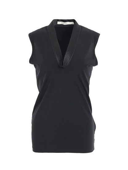 ZHUCHONGYUN Black Stand Up Collar Sleeveless Slim top--SHUN.