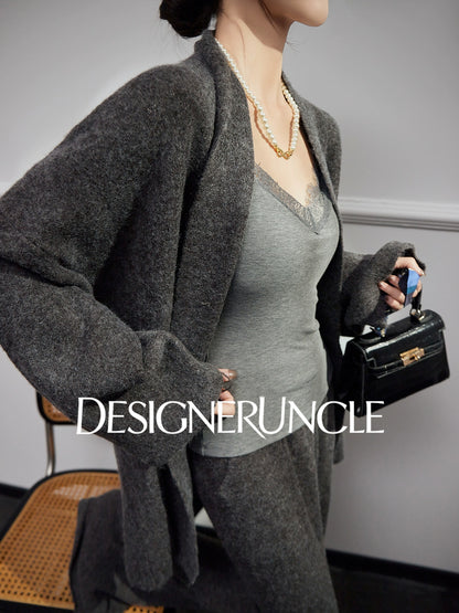 DGU "Ink Luxury" women's knitted suit autumn new high-end commuting versatile loose slimming set - Charlotte