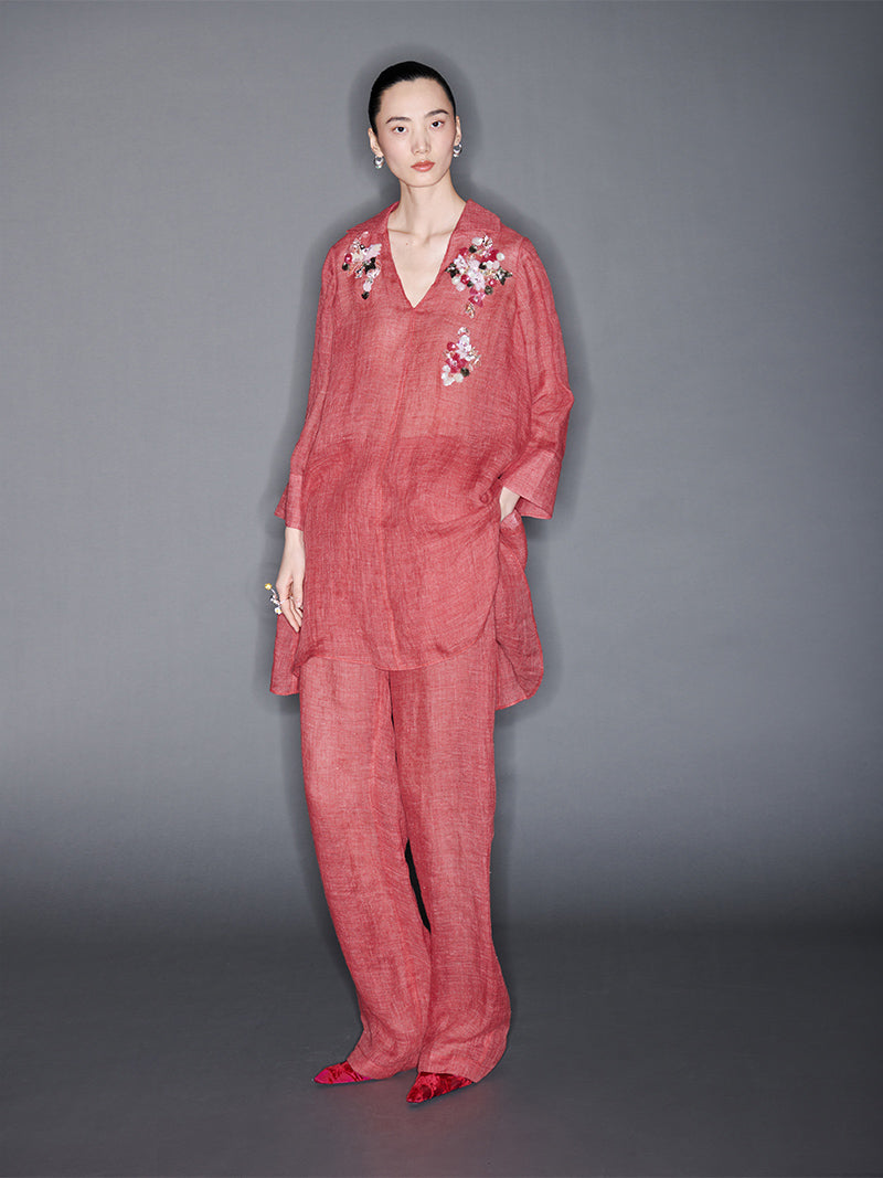 M essential Mackay designer 3D embroidered long shirt pant set - grace.