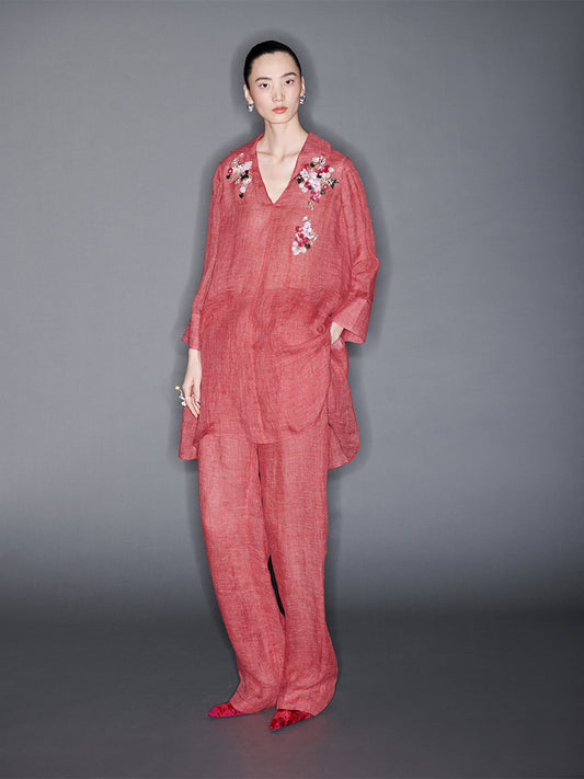 M essential Mackay designer 3D embroidered long shirt pant set - grace.