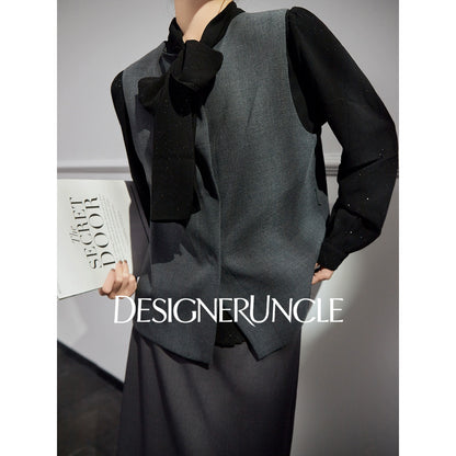DGU "Yanying" black suit new textured professional commuting two-piece set - MATE.
