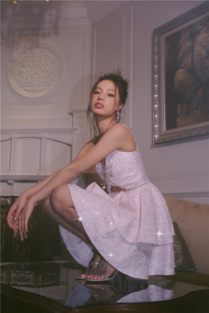 Wardrobes by Chen Pastel Purple V-Neck Sleeveless Diamond Pleat Dress-Shinee