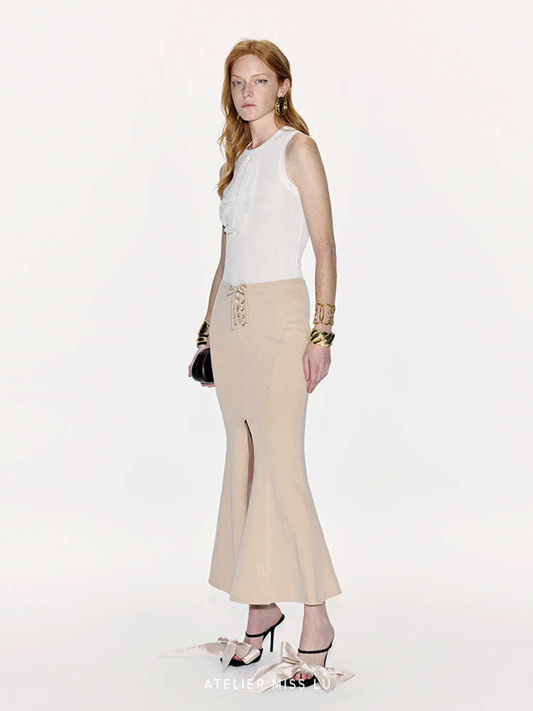 ATELIER MISS LU Crossover Tie Design Front Slit Fishtail Maxi Skirt - MARTIN.