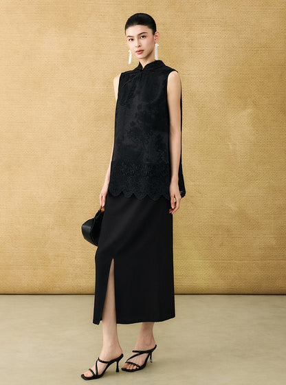 HECO Chinese diagonal placket buckle cool lion jacquard sleeveless top - CONNECT.