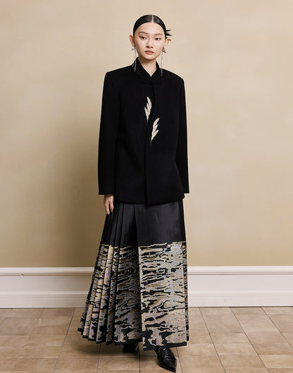 HECO New Wheat Ear Bead Embroidered Wool Tweed Jacket - care.