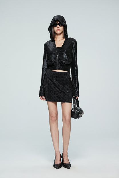 ANNAKIKI designer style back logo hot diamond waist hooded jacket-DAIKI
