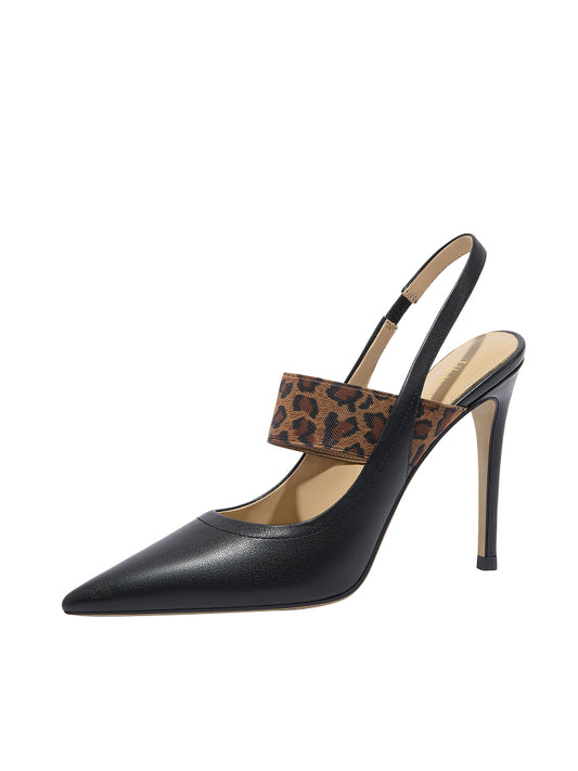 Lily Wei black retro leopard print toe fashion heels summer comfort- CLARA