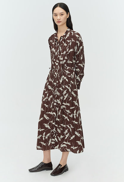 COMME MOI Lu Yan designer's new women's printed pleated silk streamer dress - LUCKY.