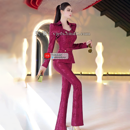 VJE Two-Piece OL Top High-Waisted Micro Flared Pants Two-Piece Set-SEM.