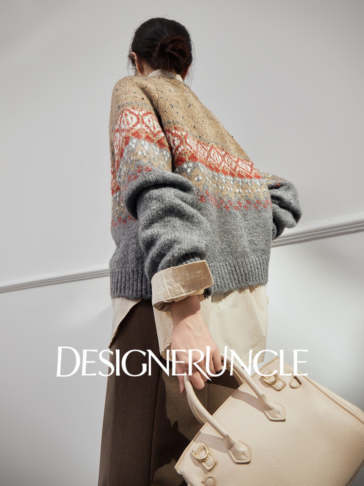 DGU "Twilight" gray sweater women's new loose and lazy style top trendy knitted cardigan- ONE.