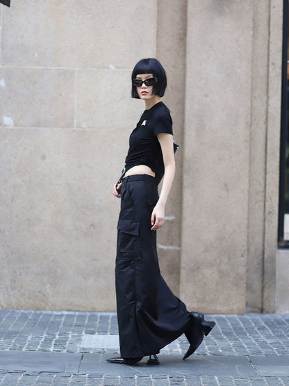 ANNAKIKI Slacks Fall and Winter Double Pocket Cargo Culottes-CHIXURU