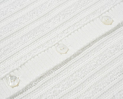 COMME MOI  Women's White Cutout Raw Edge Knitted Cardigan - MAYA.