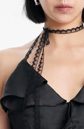 TINY IN irregular ruffled lace halter neck top- PIPI