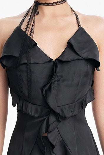 TINY IN irregular ruffled lace halter neck top- PIPI