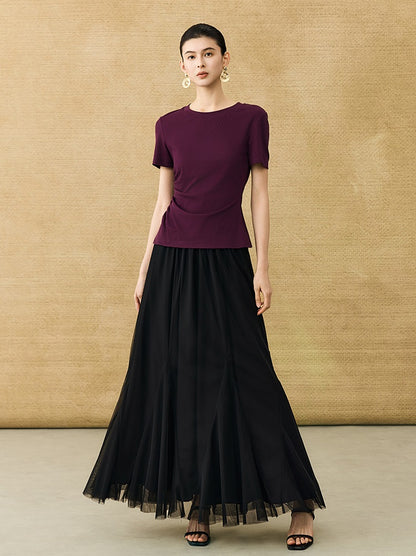 HECO Chinese Style Waist Shirred Knit Slim Stretch Top- STIQE.