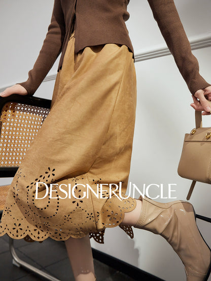 DGU|Floral Coffee Color New Hollow Design Versatile Slimming and Skirt - BLED.