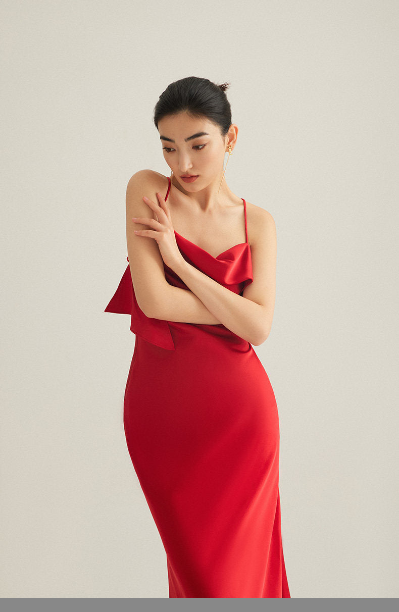 GOUDIN dressing satin party evening gown-MORA.