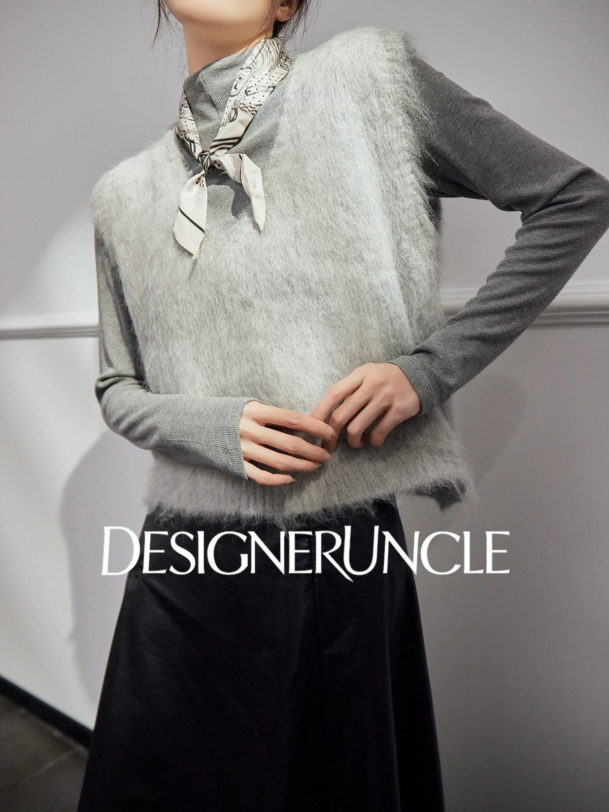 DGU "Qi Mist" light gray plush outer wear versatile commuter slimming top - HIGGS