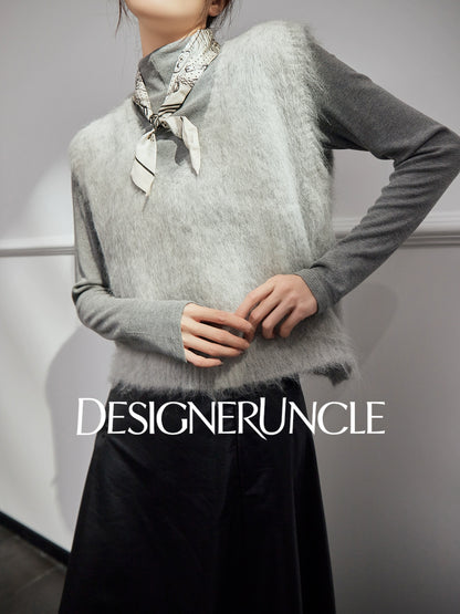 DGU "Qi Mist" light gray plush outer wear versatile commuter slimming top - HIGGS