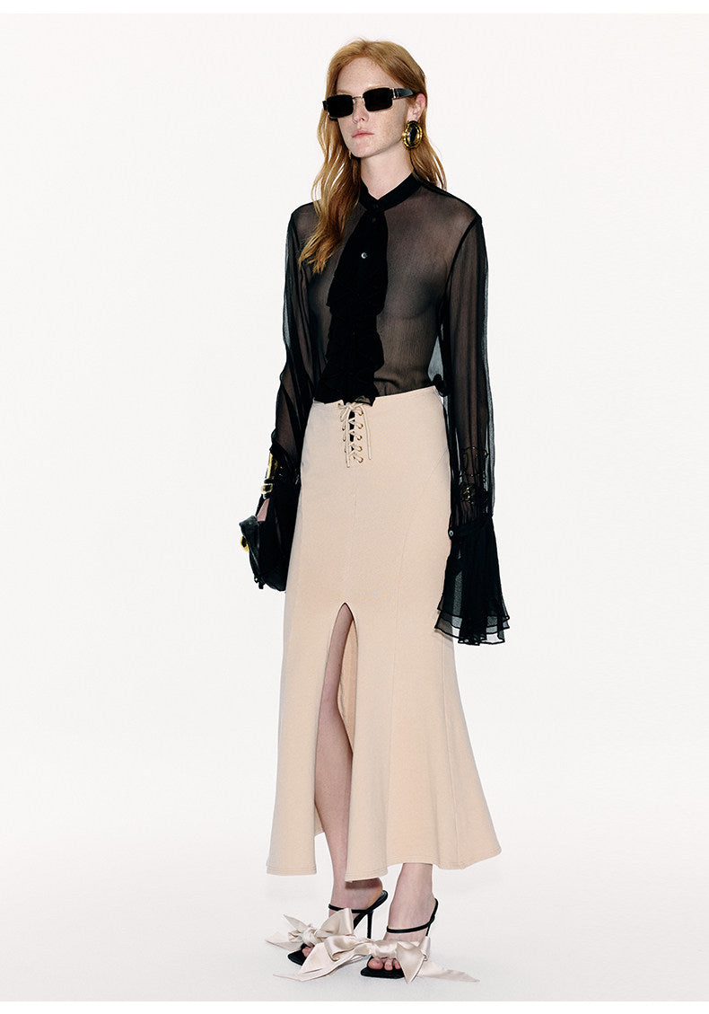ATELIER MISS LU Crossover Tie Design Front Slit Fishtail Maxi Skirt - MARTIN.