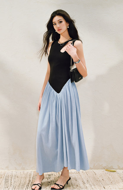 WANGXO |Tailoring Sleeveless Umbrella Hem Dress in Sculpted Casual Elegance -LUMA