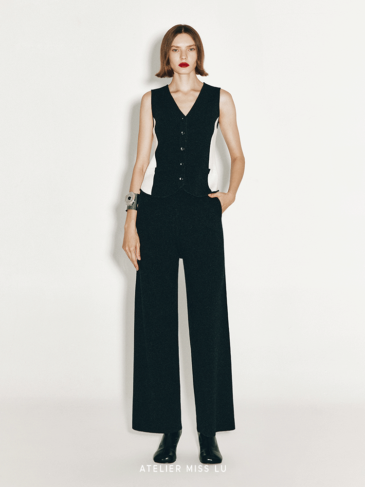 ATELIER MISS LU Fall/Winter cashmere wide-leg straight-leg Pants - MARSH
