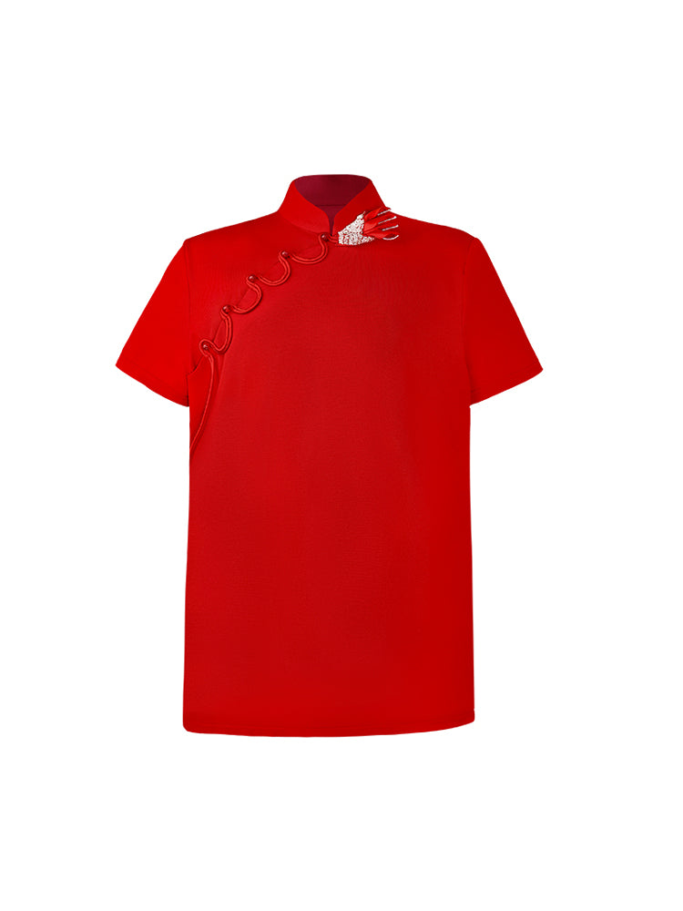 HECO Summer Handmade Orchid Winding Mandarin Neckline Short Sleeve Top - FLIGHT.