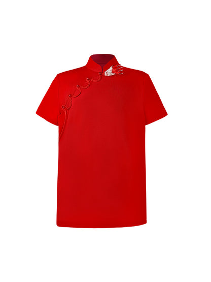 HECO Summer Handmade Orchid Winding Mandarin Neckline Short Sleeve Top - FLIGHT.