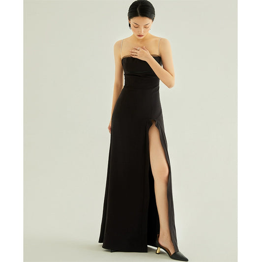 GOUDIN Black light luxury long dress sexy dress-JIK.