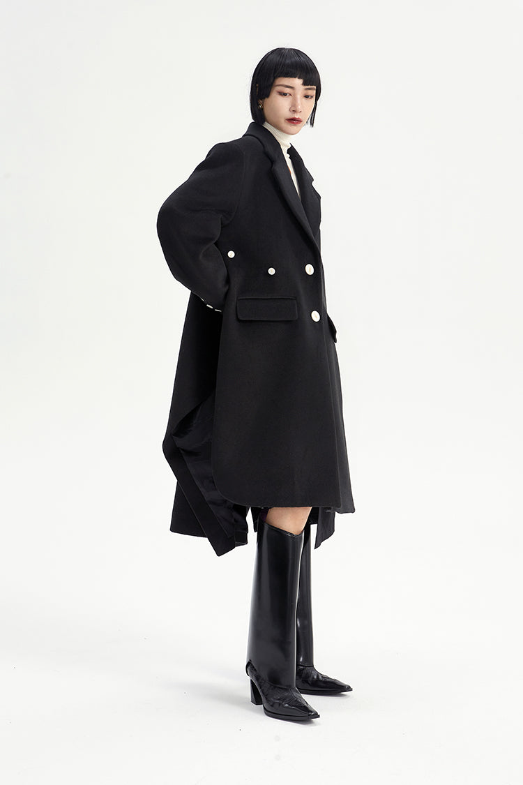 TINY IN Coat with large back hem and wool collar for women-ASHA
