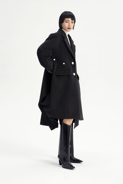TINY IN Coat with large back hem and wool collar for women-ASHA