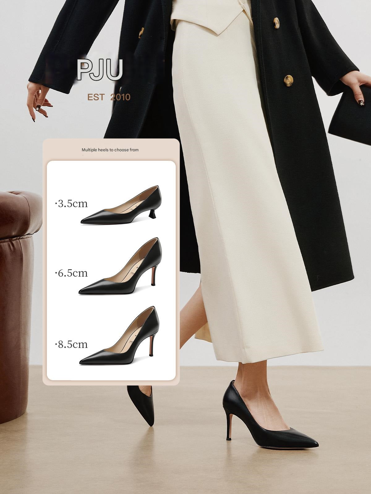 Pjjuu Black Professional Soft Leather Women's Stiletto pumps - DANIEL