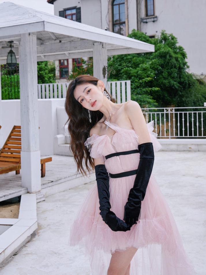 DOLLY High End Pink Sleeveless Mesh Puffy Tutu Trail Birthday Dress-ISIDORA