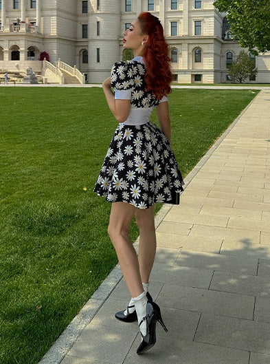 Le Palais Vintage   Doll Puff Sleeve Cinched Waist Dress-FANA