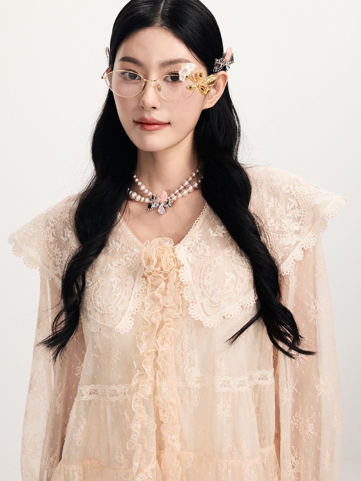 FAME V-Neck Embroidered Lace Shawl Neck Short Dress - JADE.