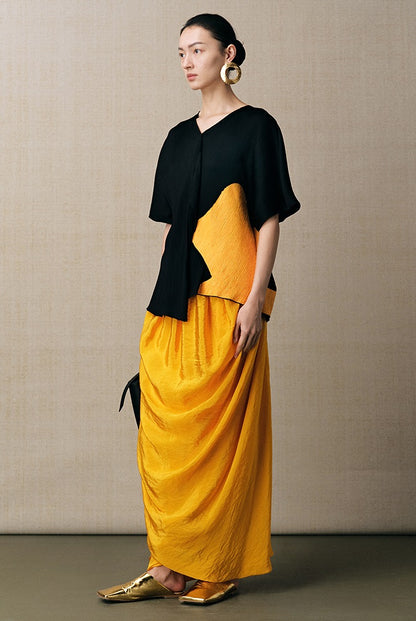 ZHUCHONGYUN yellow asymmetrical pleats slim skirt-CUD.