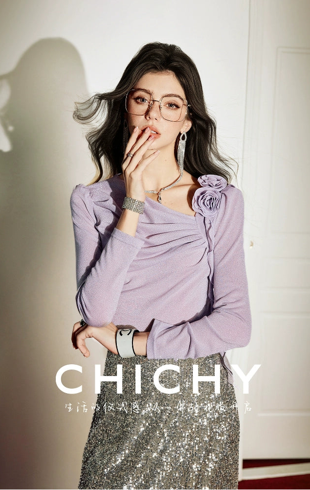 CHICHY gentle chic purple asymmetrical long-sleeved top-LISA