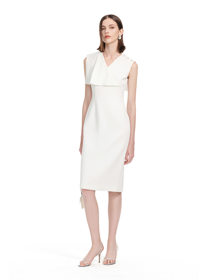 YES BY YESIR | Deconstructed Midi Dress with Fluttering Collar-ALINORA.