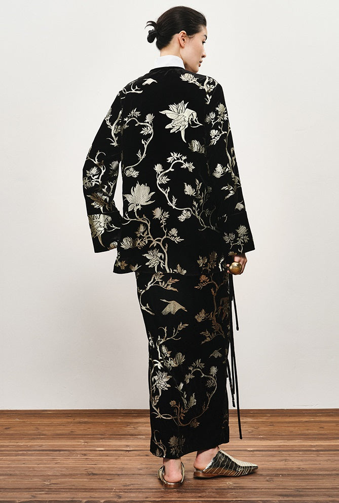 ZHUCHONGYUN Chinese nail bead stamped suede skirt--KEIGO.