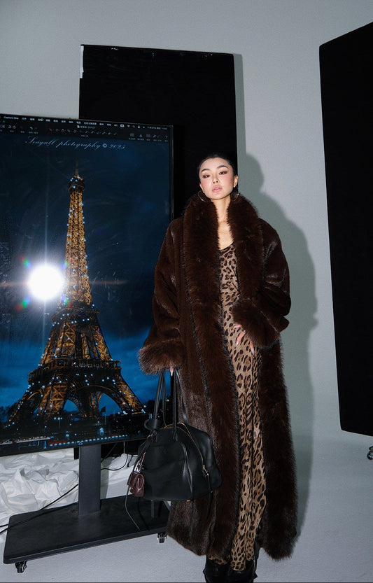 MEI SANGUAN chocolate French retro eco-friendly fur coat - MAYA