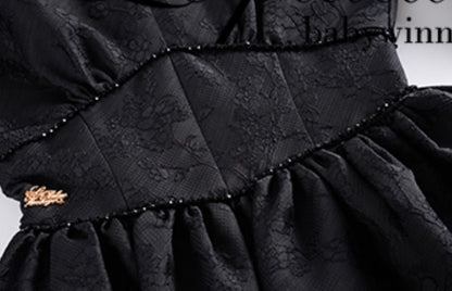 Le Palais Vintage Heavy Vintage Lace Dark Pattern False Waist Seal Bat-Sleeve Swing Dress-FAFA