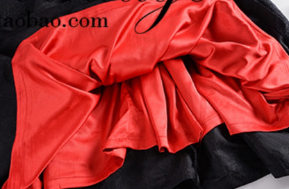 Le Palais Vintage Heavy Vintage Lace Dark Pattern False Waist Seal Bat-Sleeve Swing Dress-FAFA