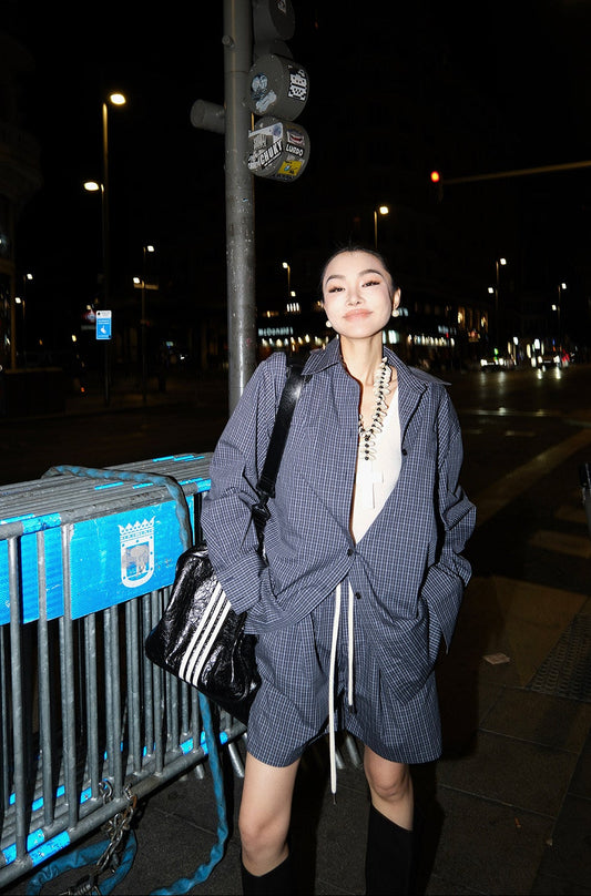 MEI SANGUAN Blue Plaid Shirt & Shorts Suit - ISABELLA